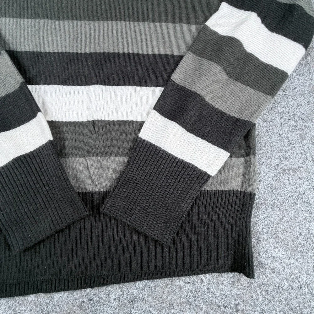 BKE Pullover Sweater‎ Mens L Black Gray White Striped Classic Office Wear Preppy